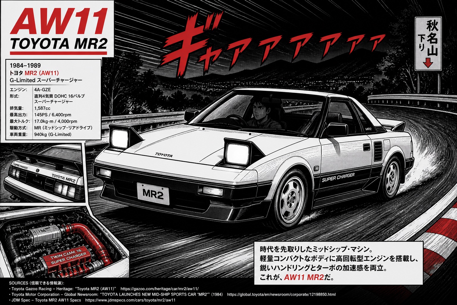 AW11 Mk1 three-quarter view, holding illustration